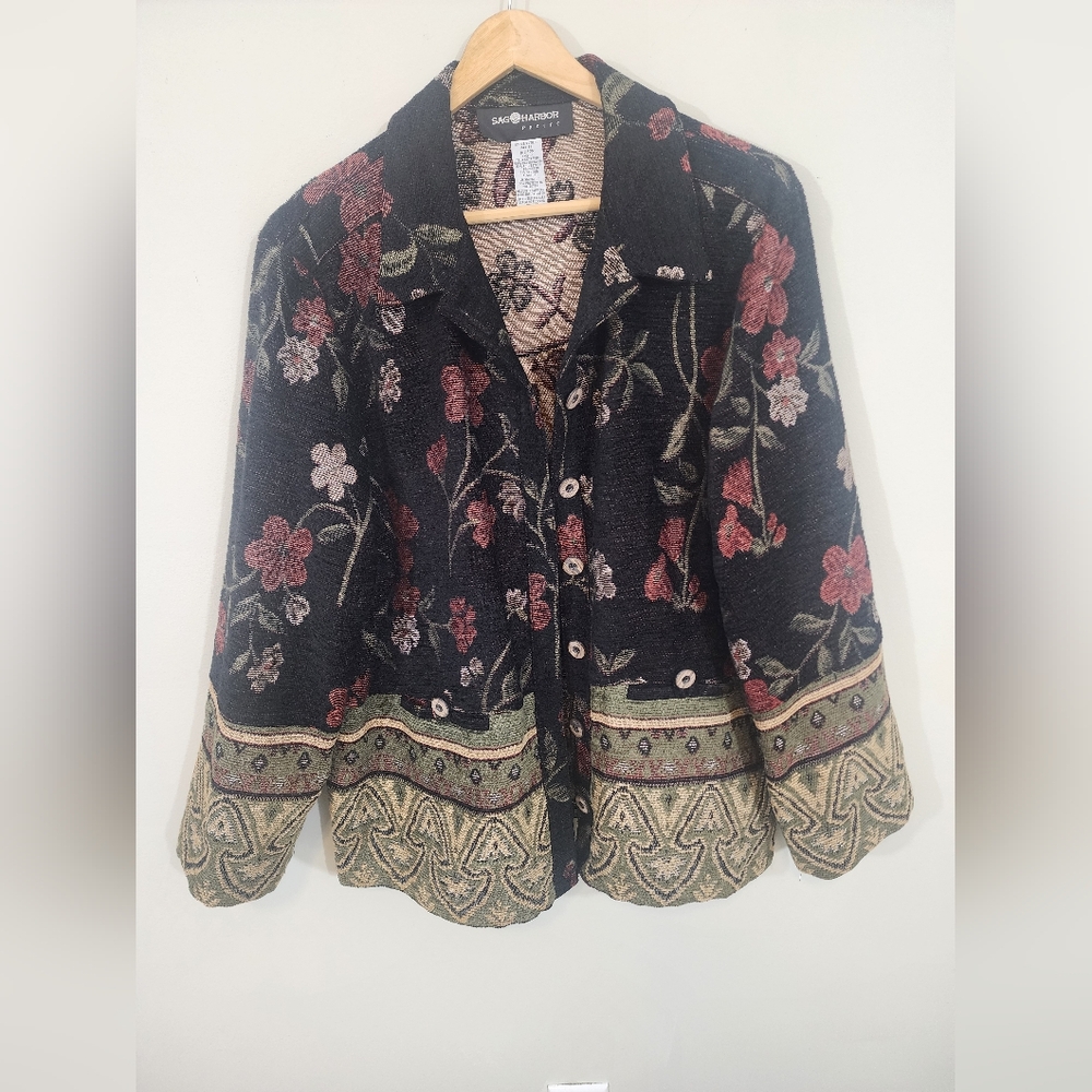 Vtg 90s sag harborTapestry jacket blazer Women12p boho artsy floral hippie gypsy - Picture 8 of 15